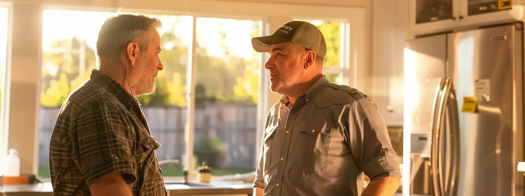 a homeowner and a contractor engaged in a conversation, with clear communication and attentive listening evident in their expressions.