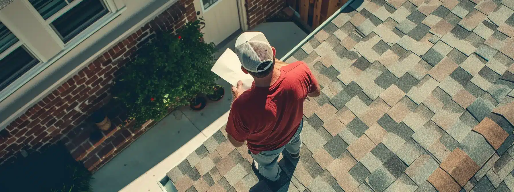 a roofing expert examining different types of materials under the hot texas sun to determine the best option for a homeowner's specific needs.