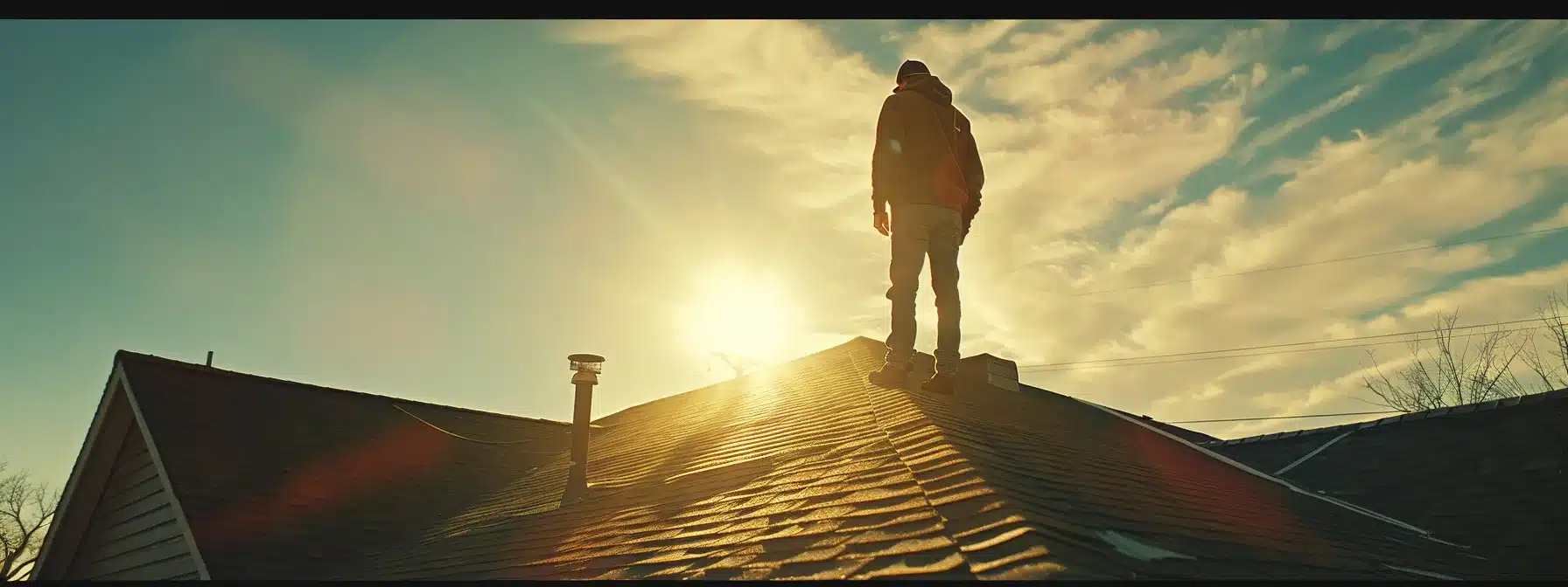 a skilled roofer carefully inspecting a high-quality shingle roof under the bright texas sun.