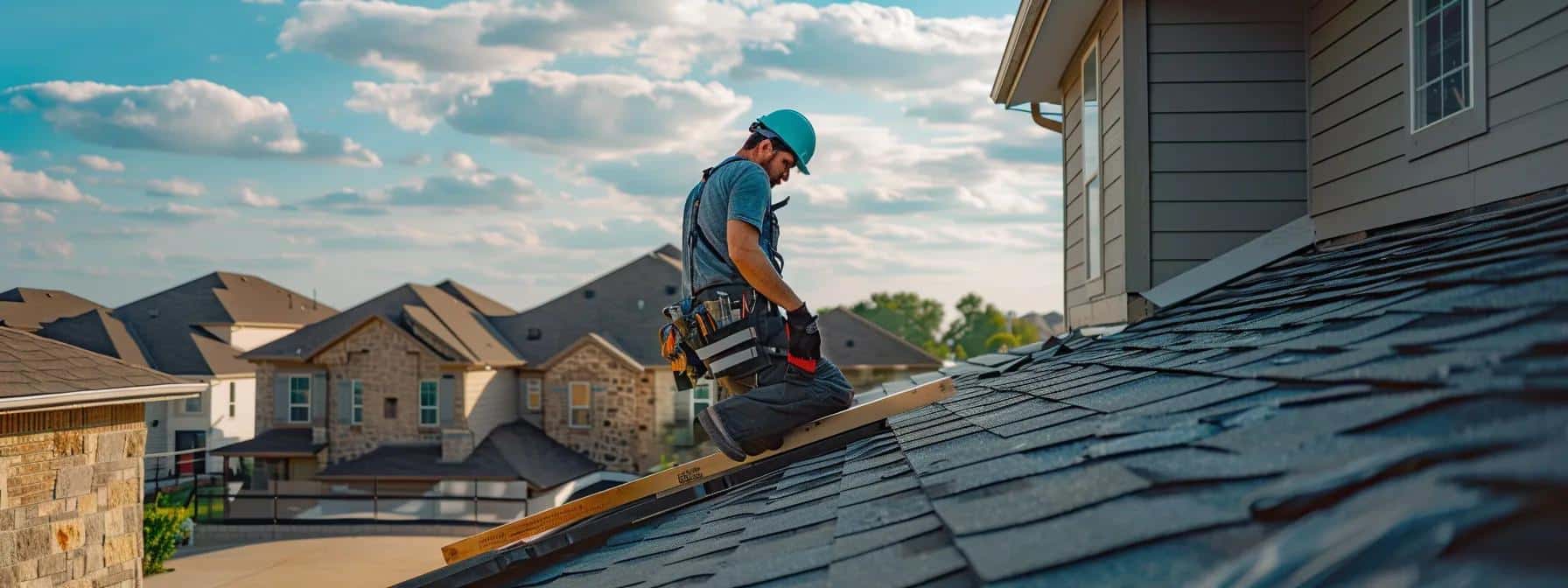 a professional round rock roofer carefully installing a cool roof on a residential home, showcasing quality workmanship and attention to detail.