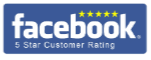 Facebook logo with 5-star customer rating, representing Cool Roofs' commitment to quality roofing services and customer satisfaction.