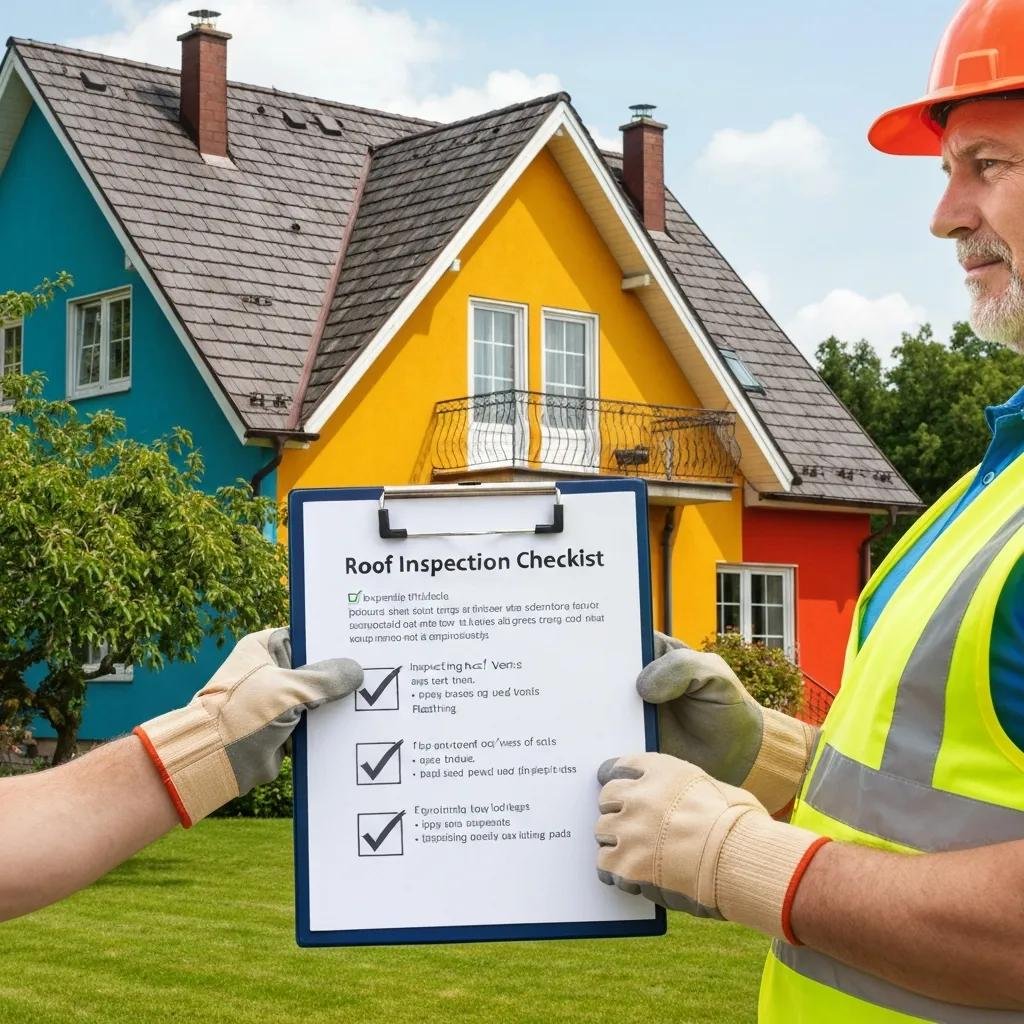 Roof inspection checklist on clipboard with icons, illustrating homeowner roof maintenance and inspection tasks.
